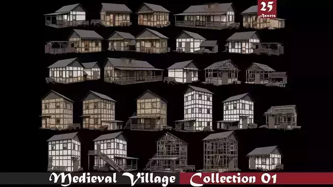 Medieval Village Collection 01 - 4K Textures Game Ready Low-poly 3D model