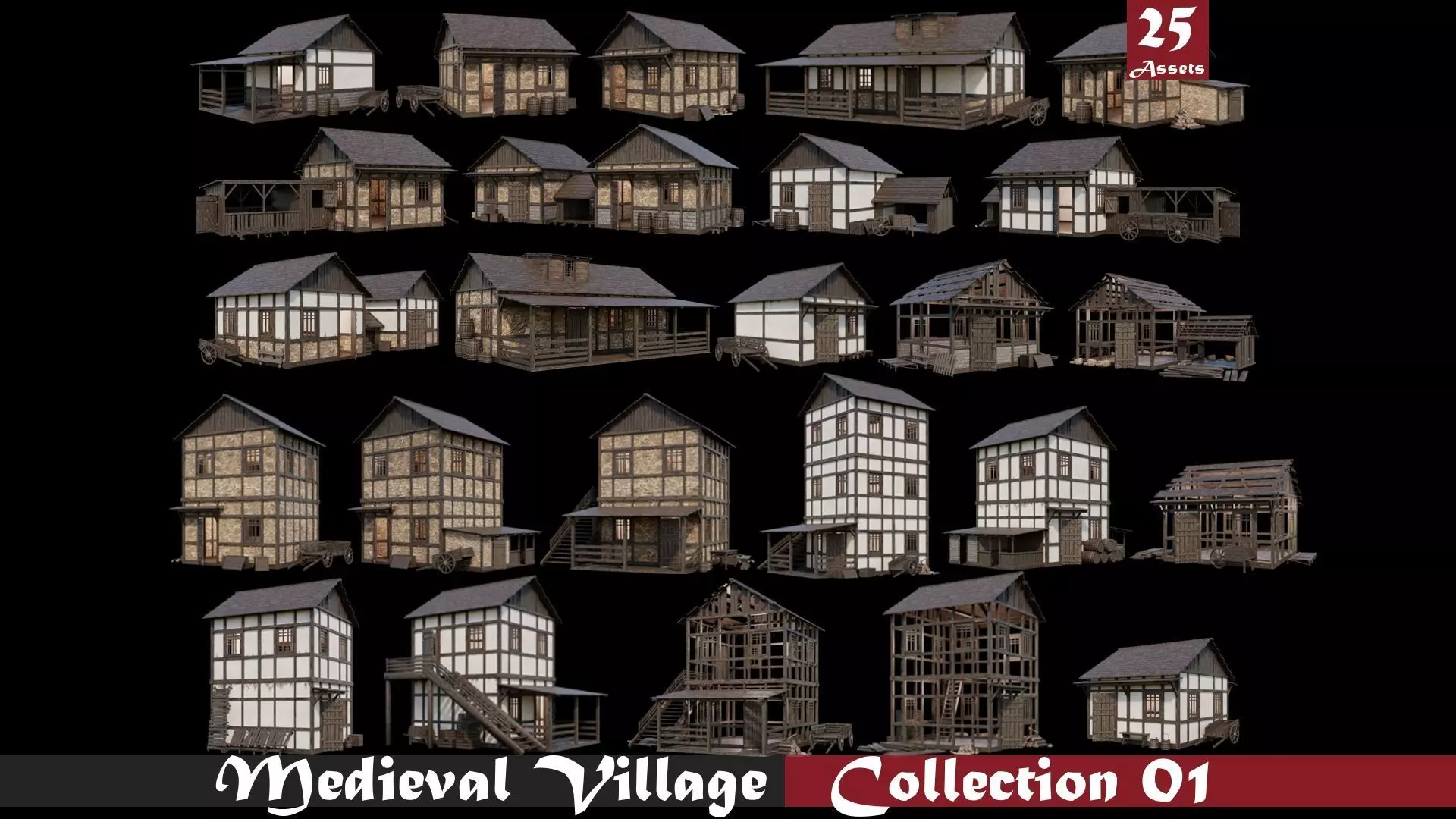 Medieval Village Collection 01 - 4K Textures Game Ready Low-poly 3D model_0