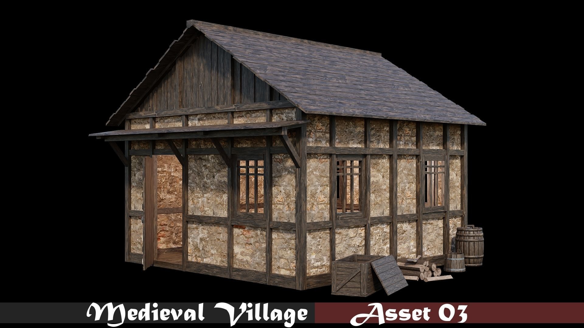 Medieval Village Collection 01 - 4K Textures Game Ready Low-poly 3D model_3
