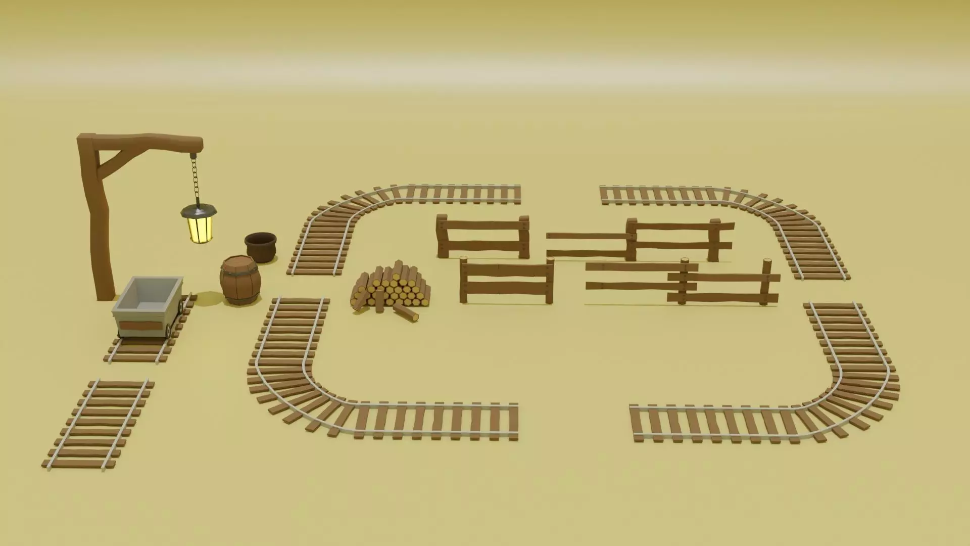 Rail Fence Wagon Wood Lamp Clay Low-poly 3D model