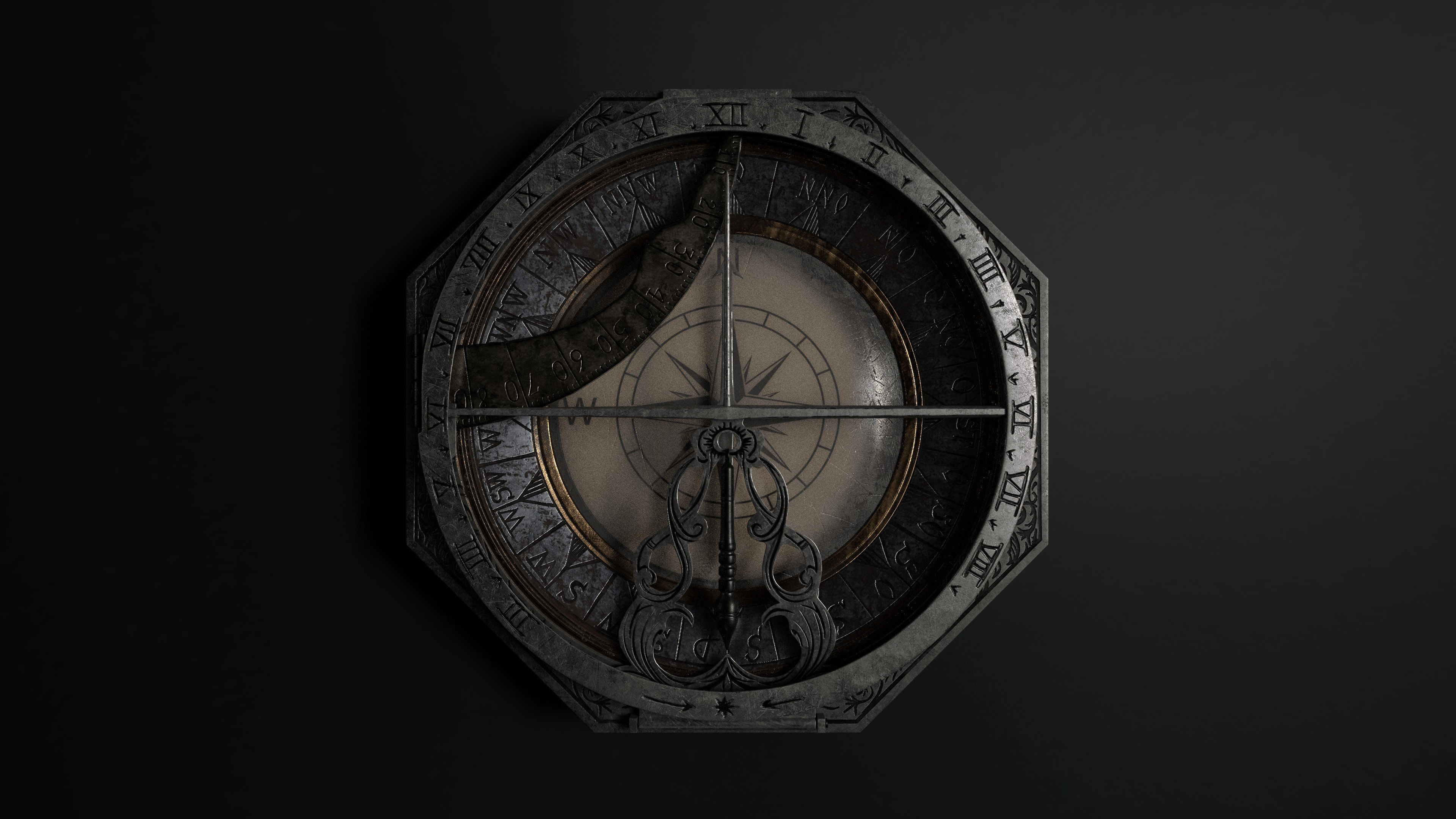 Compass with Sundial Low-poly 3D model_1