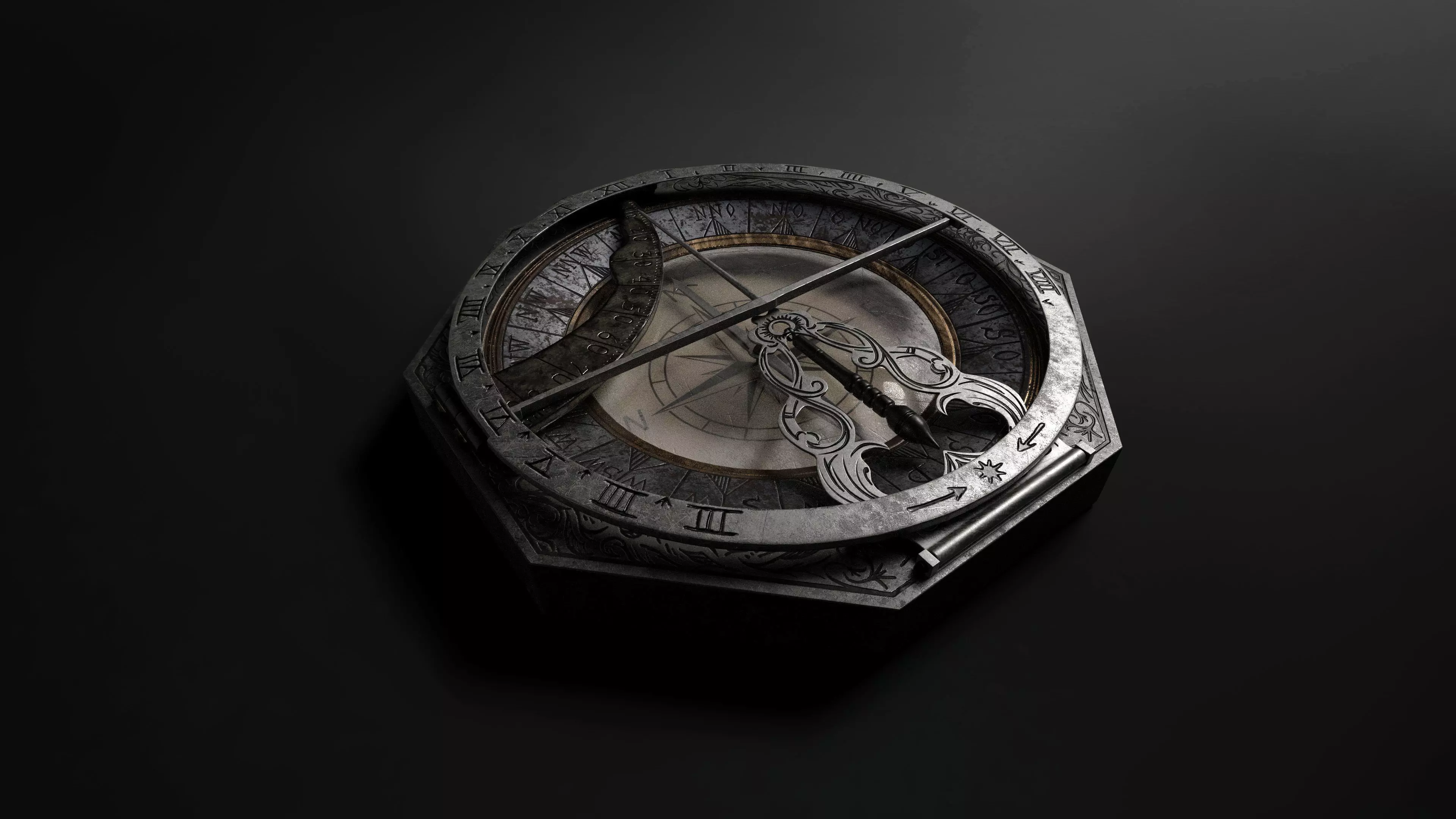 Compass with Sundial Low-poly 3D model_0