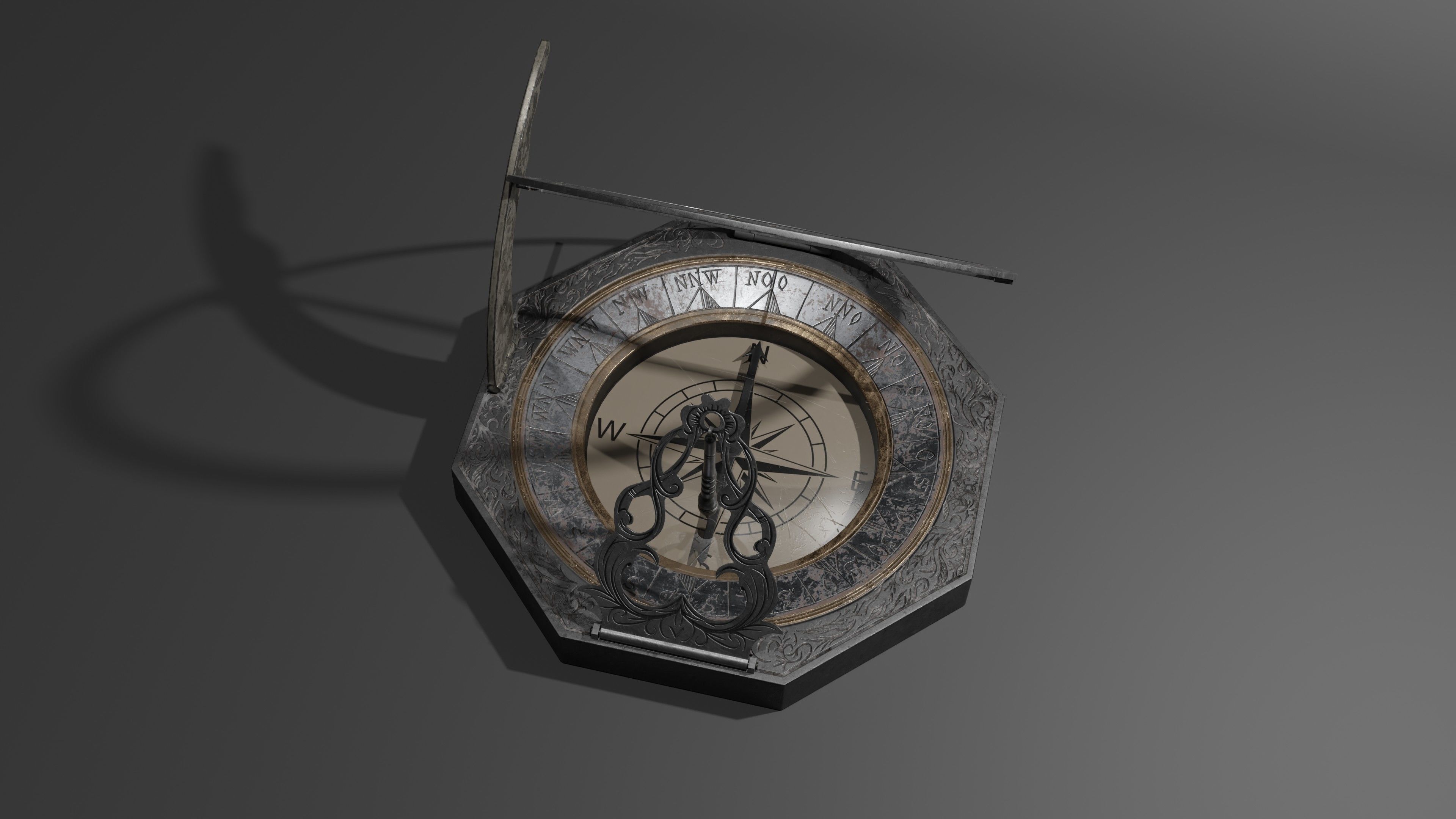 Compass with Sundial Low-poly 3D model_5
