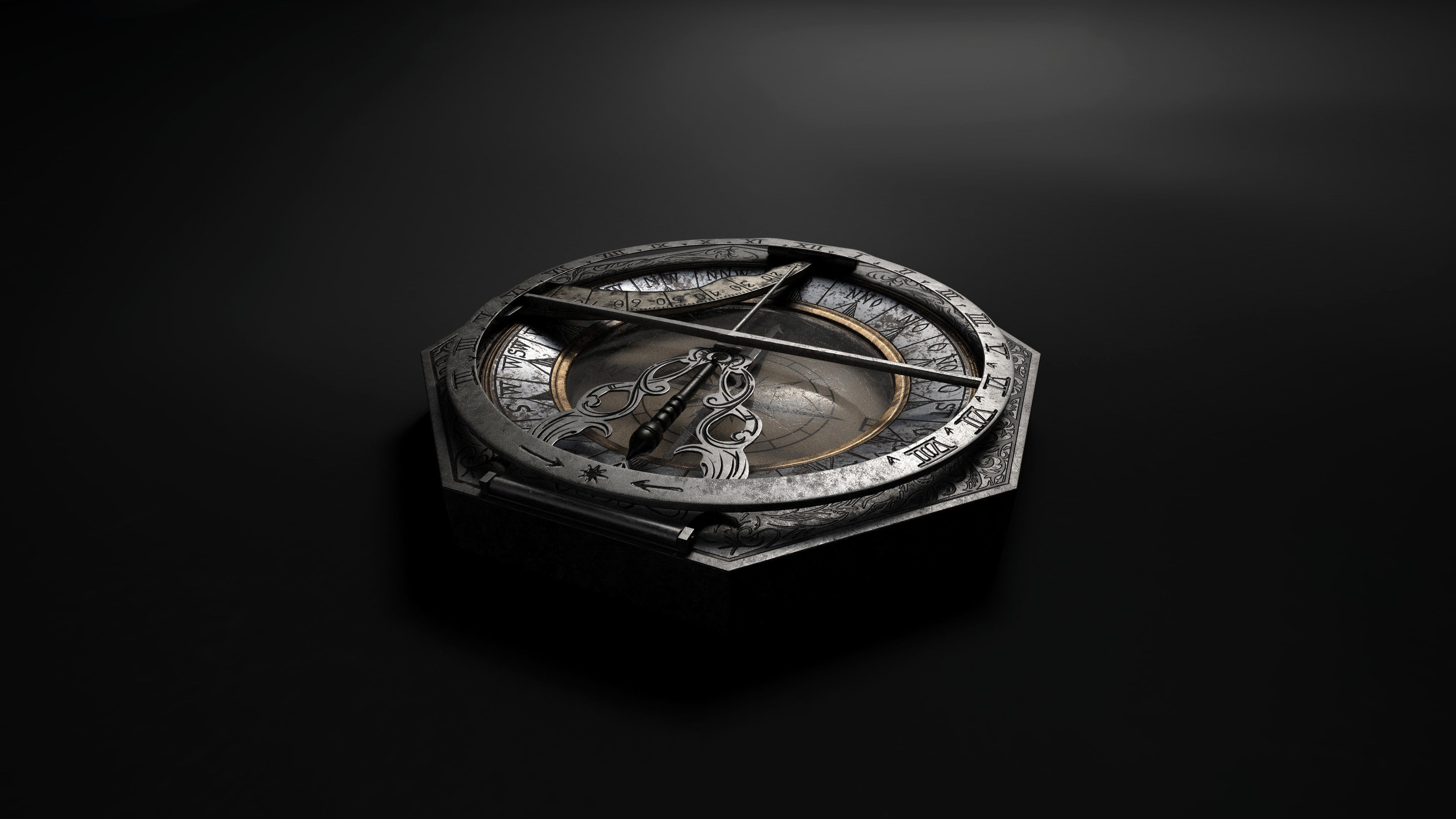 Compass with Sundial Low-poly 3D model_2