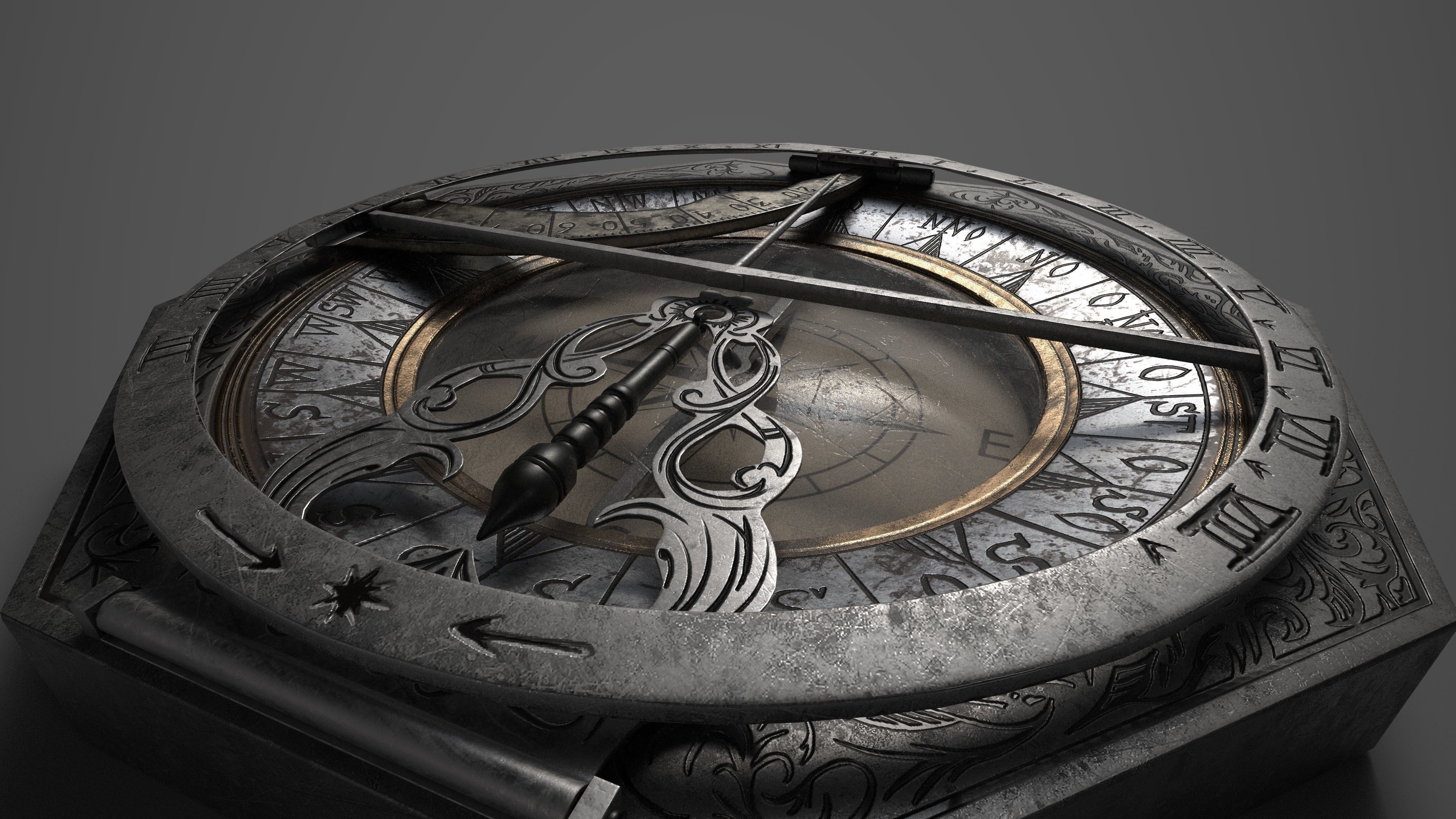 Compass with Sundial Low-poly 3D model_3