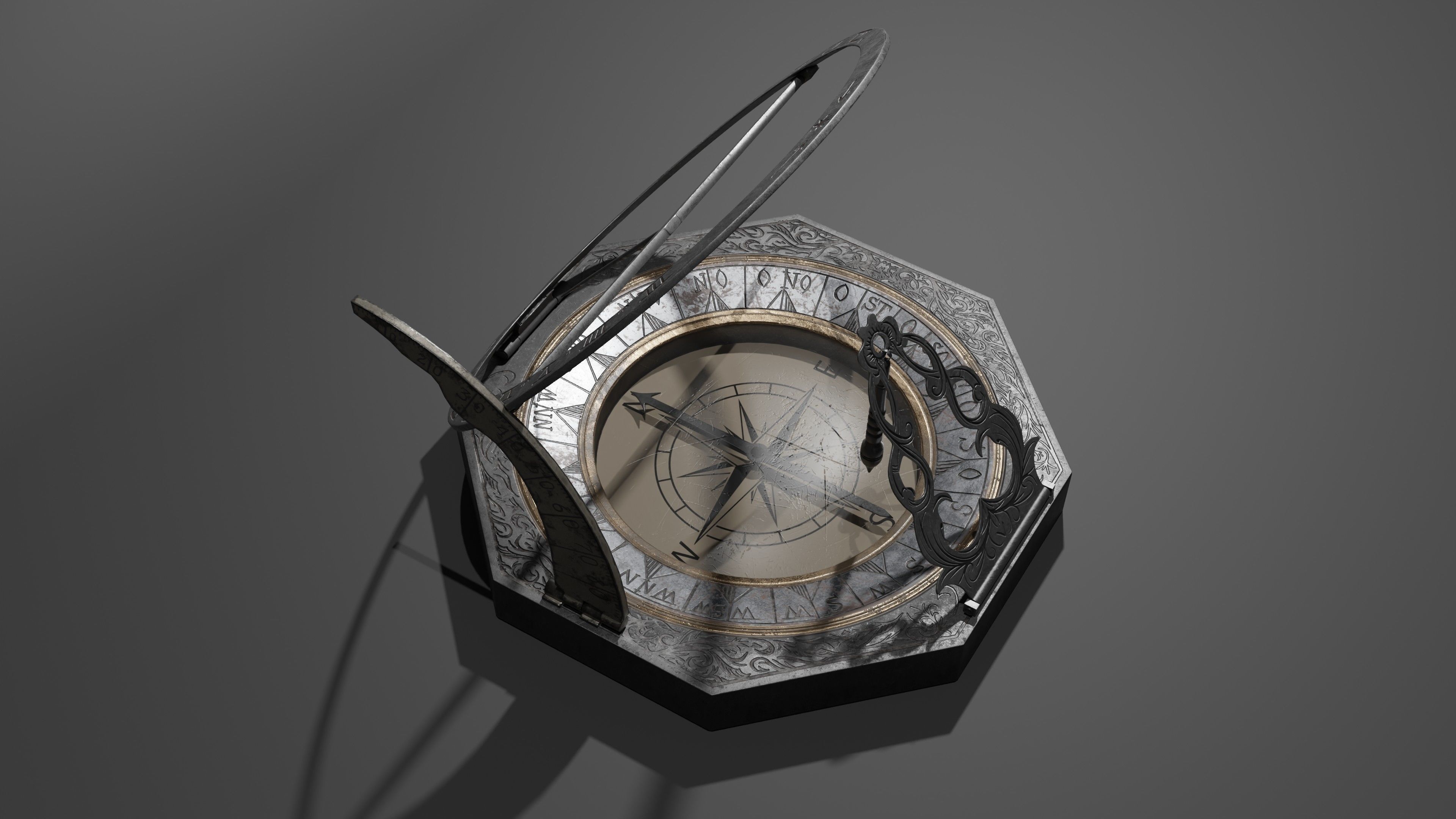 Compass with Sundial Low-poly 3D model_4