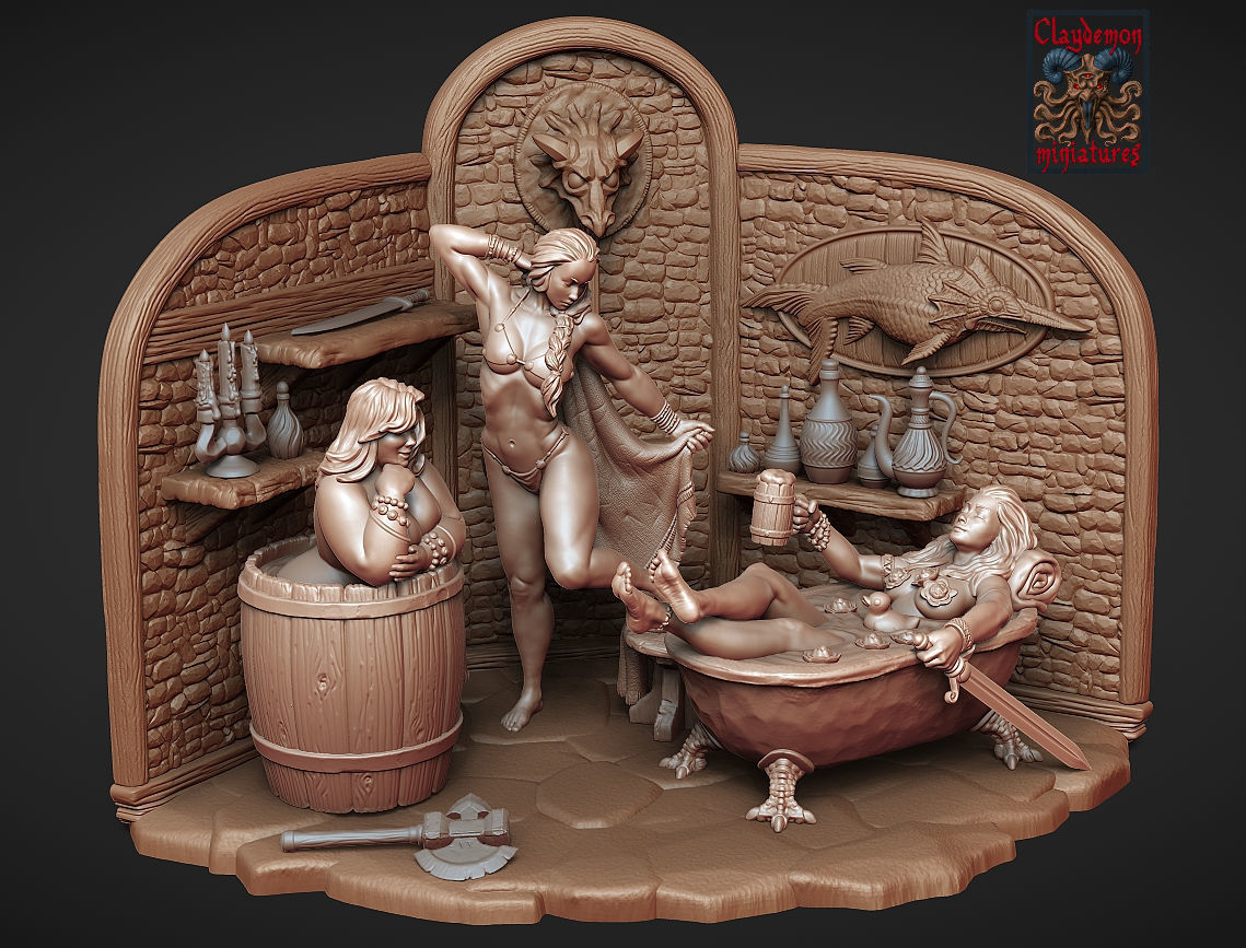 Chilling in the bath house - diorama 3D print model_2