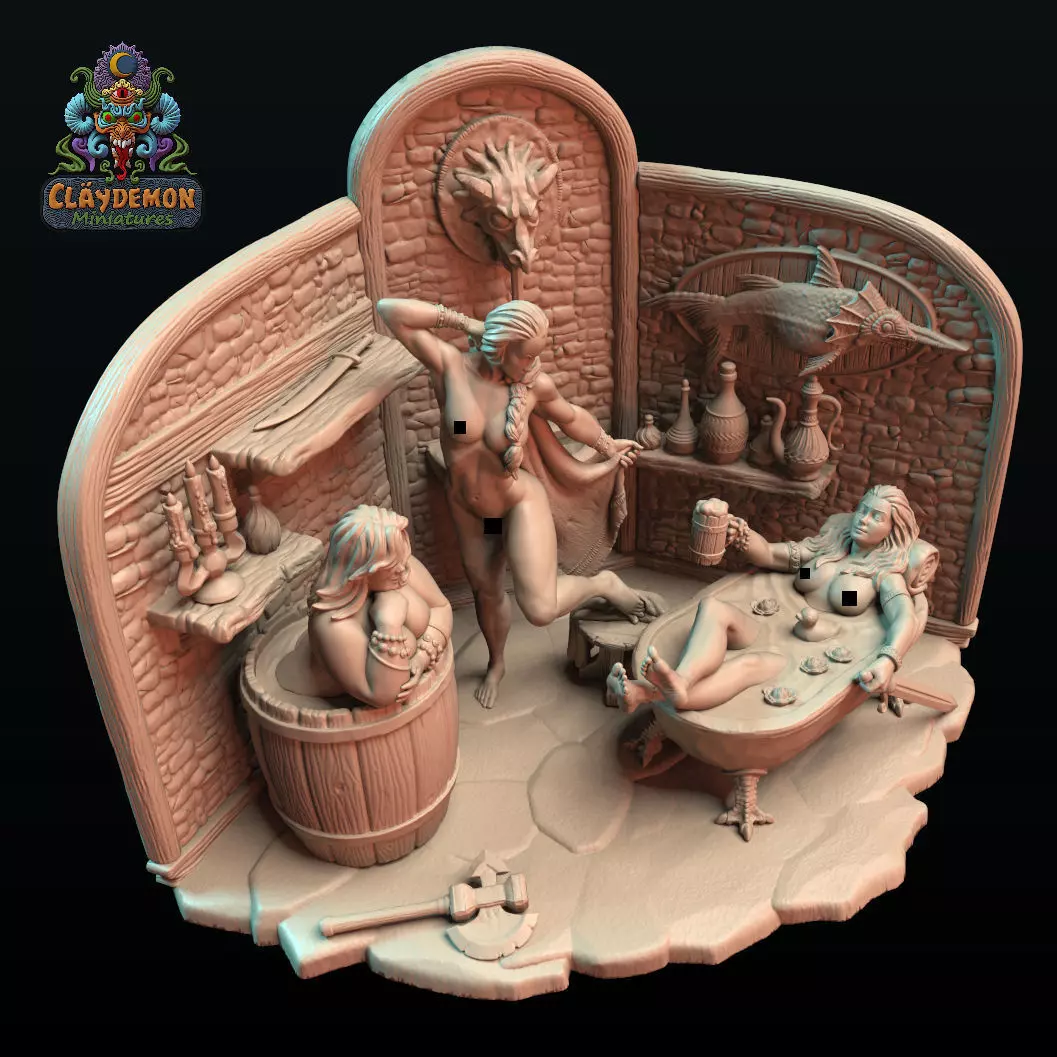 Chilling in the bath house - diorama 3D print model_0
