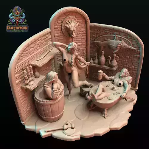 Chilling in the bath house - diorama
