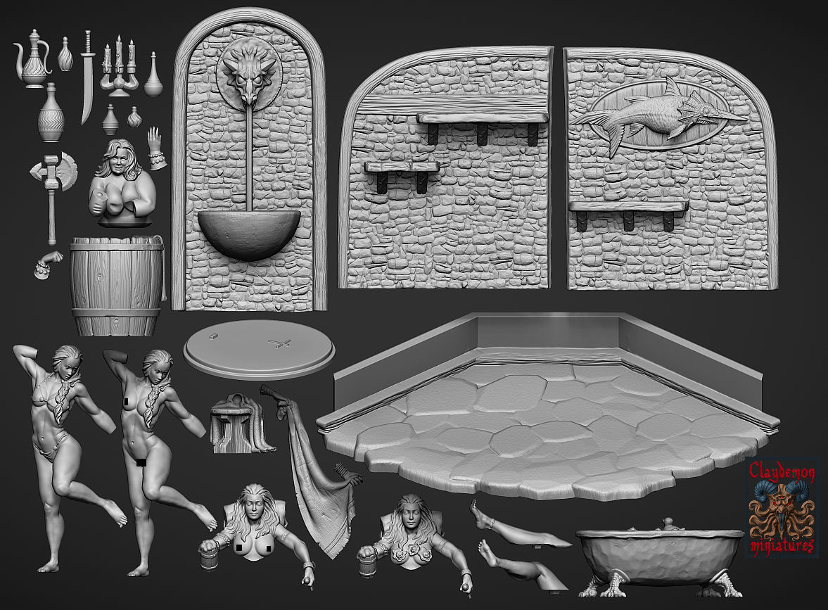 Chilling in the bath house - diorama 3D print model_6