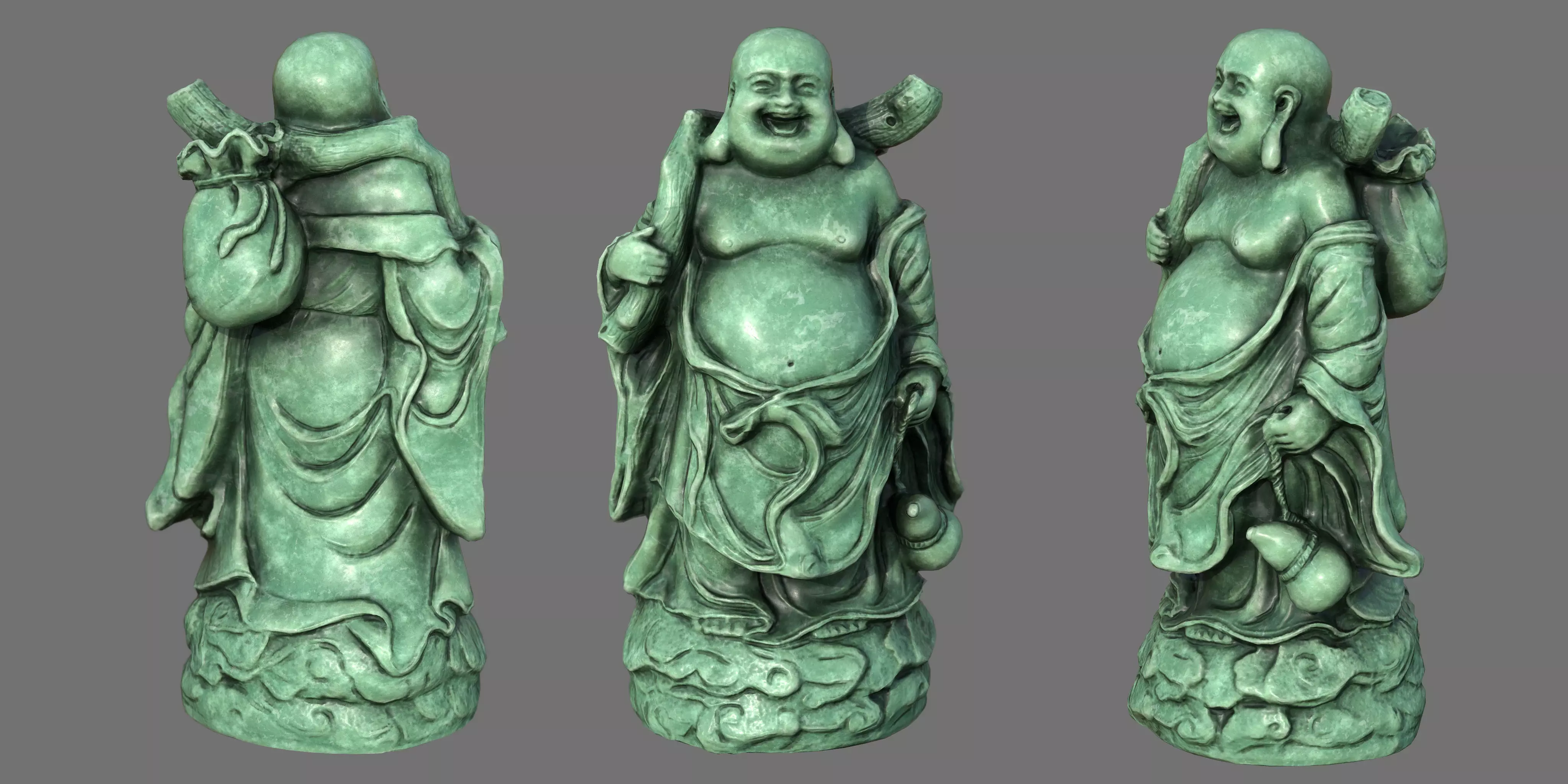 Laughing Buddha Statue Low-poly 3D model_0