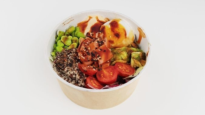 poke bowl lunch with tuna rice avocado mango seaweed  3D model 3