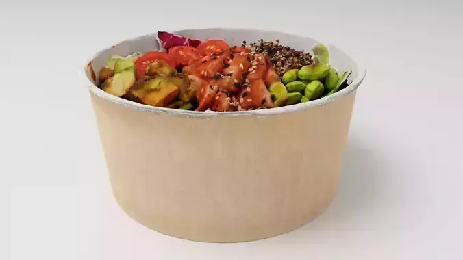 poke bowl lunch with tuna rice avocado mango seaweed 