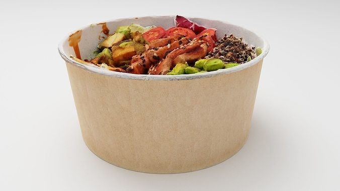 poke bowl lunch with tuna rice avocado mango seaweed  3D model 2