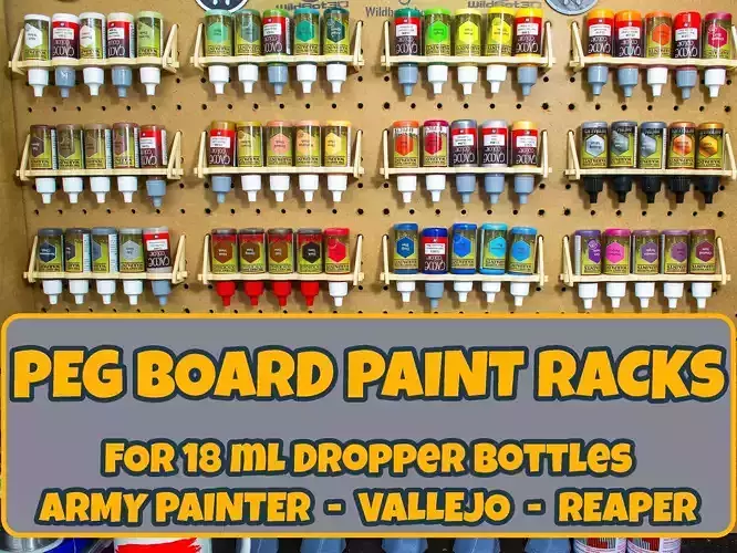 MINIATURE PAINT RACK ORGANIZER FOR PEGBOARD 3D print model
