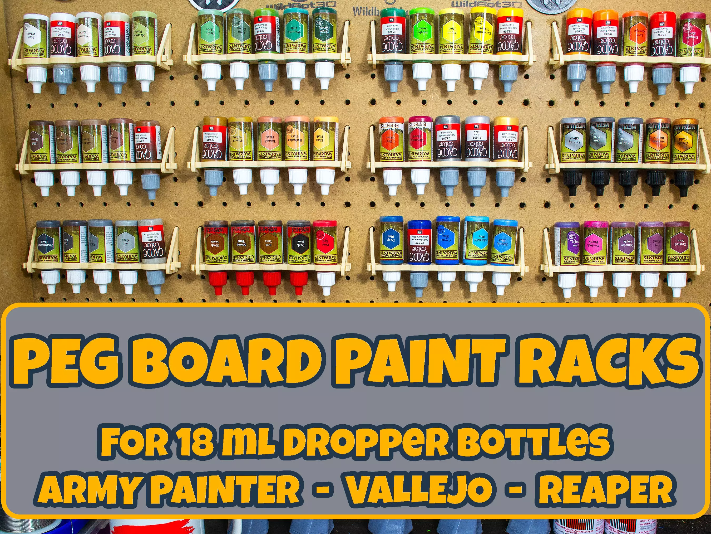 MINIATURE PAINT RACK ORGANIZER FOR PEGBOARD 3D print model_0