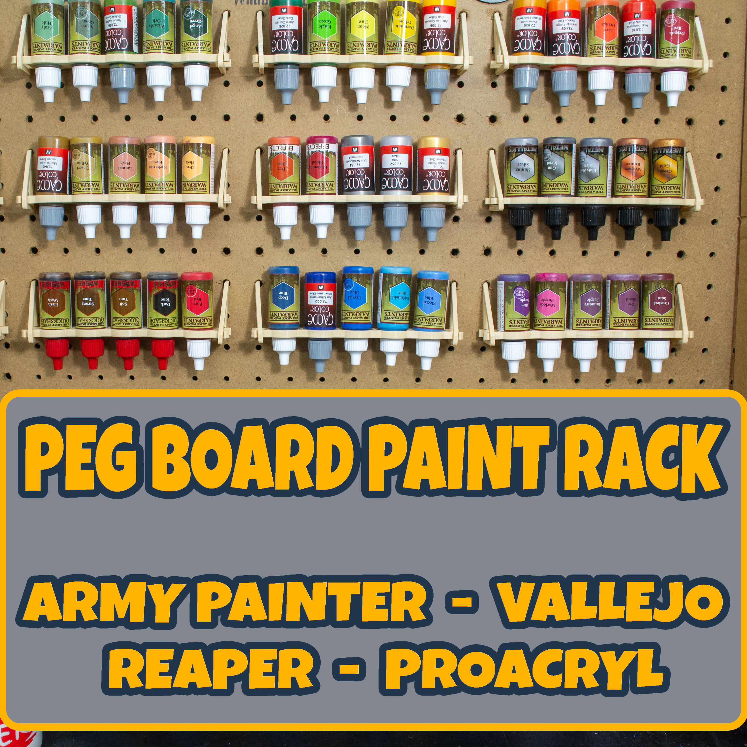 MINIATURE PAINT RACK ORGANIZER FOR PEGBOARD 3D print model_1