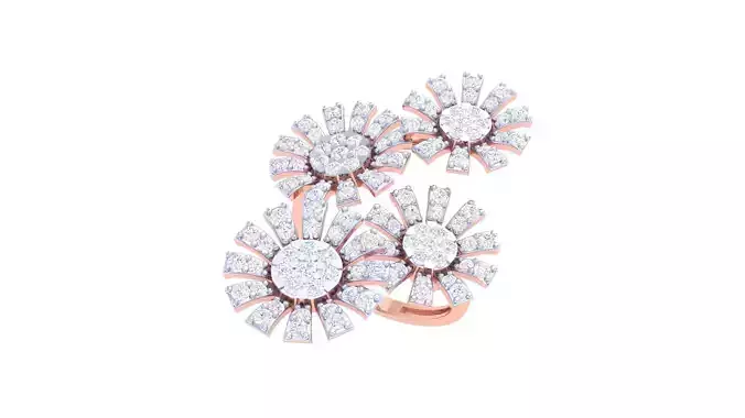 Four Flowers High Jewelry Diamond Cocktail Ring 3dm stl obj