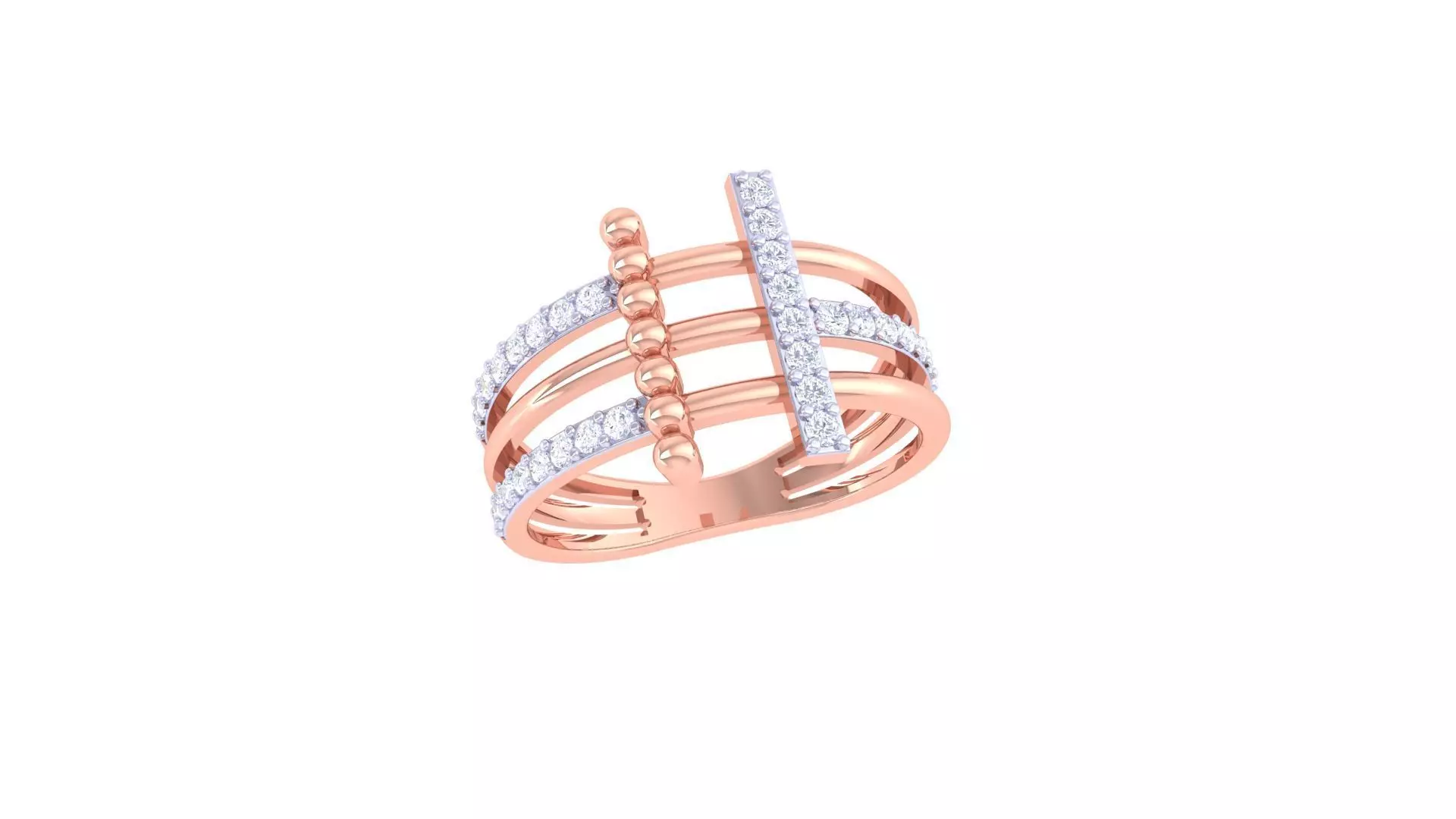 Wire High Jewelry Diamond Cocktail Ring 3dm stl obj 3D print model_0