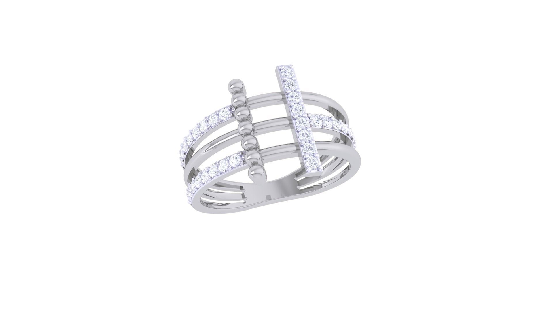 Wire High Jewelry Diamond Cocktail Ring 3dm stl obj 3D print model_5