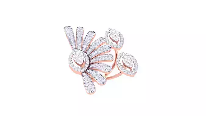 Flower High Jewelry Diamond Cocktail Ring 3dm stl obj