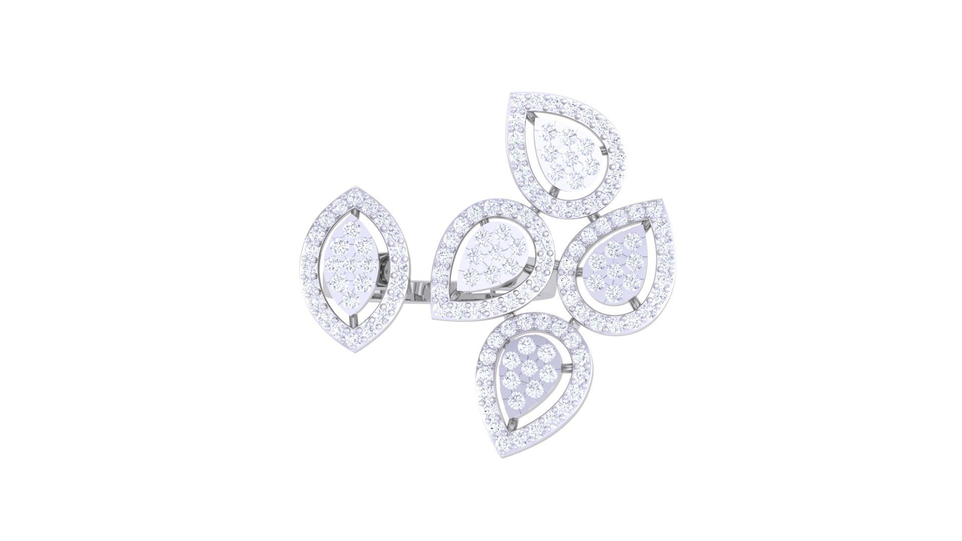 Leaf High Jewelry Diamond Cocktail Ring 3dm stl obj 3D print model_8