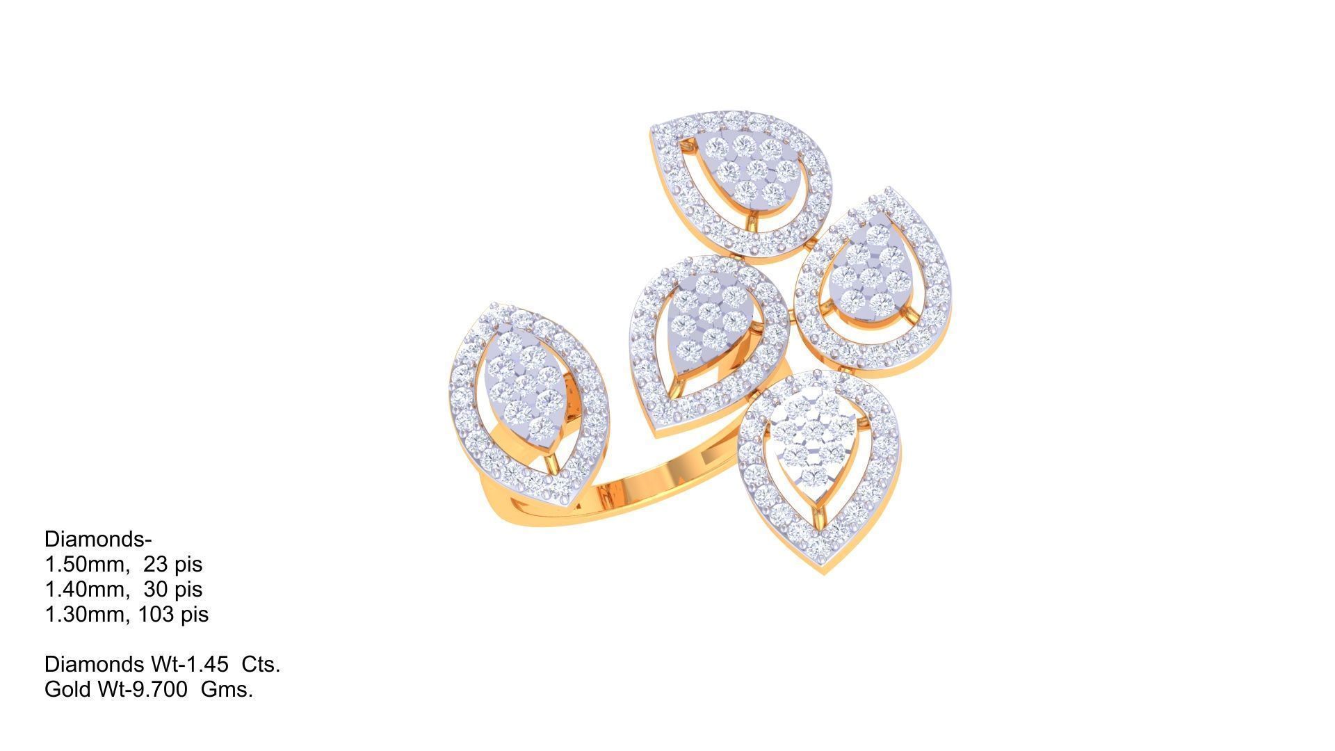 Leaf High Jewelry Diamond Cocktail Ring 3dm stl obj 3D print model_4