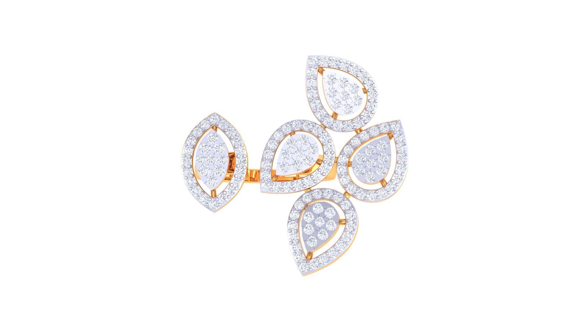 Leaf High Jewelry Diamond Cocktail Ring 3dm stl obj 3D print model_9