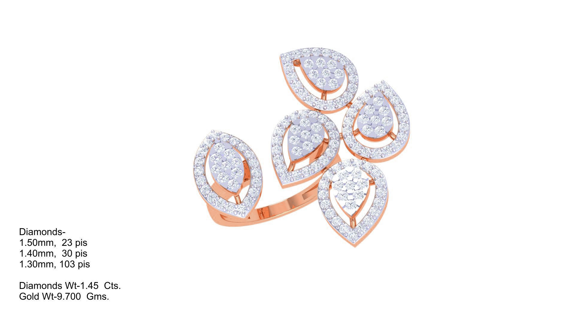 Leaf High Jewelry Diamond Cocktail Ring 3dm stl obj 3D print model_2