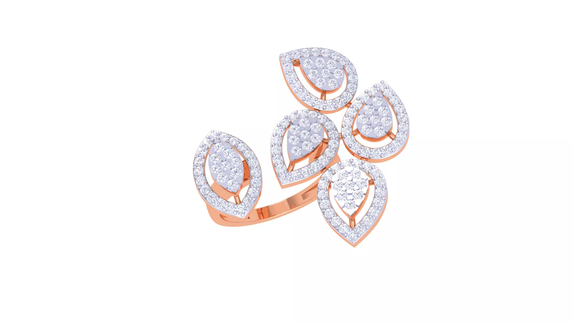 Leaf High Jewelry Diamond Cocktail Ring 3dm stl obj 3D print model_0