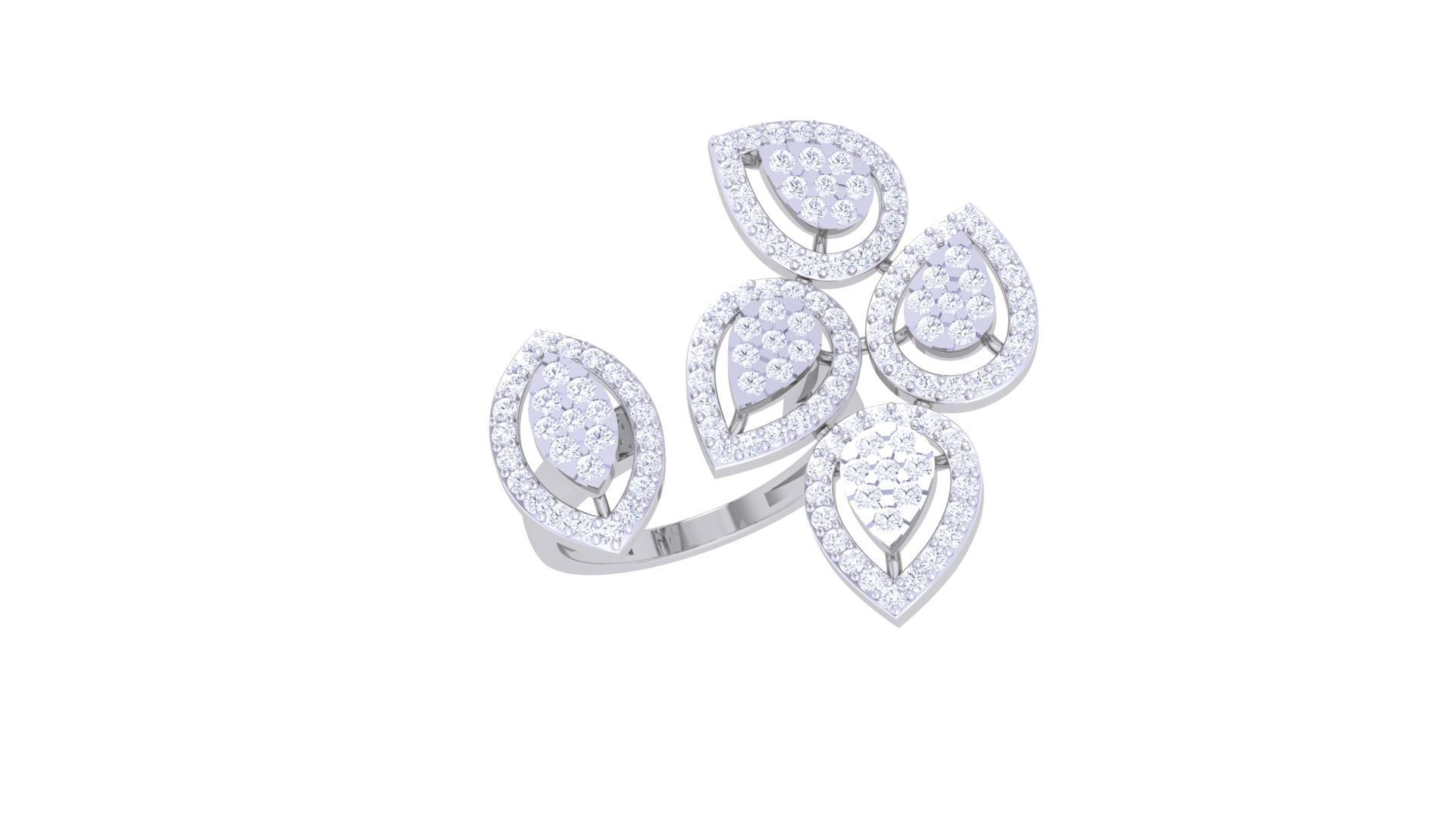 Leaf High Jewelry Diamond Cocktail Ring 3dm stl obj 3D print model_5