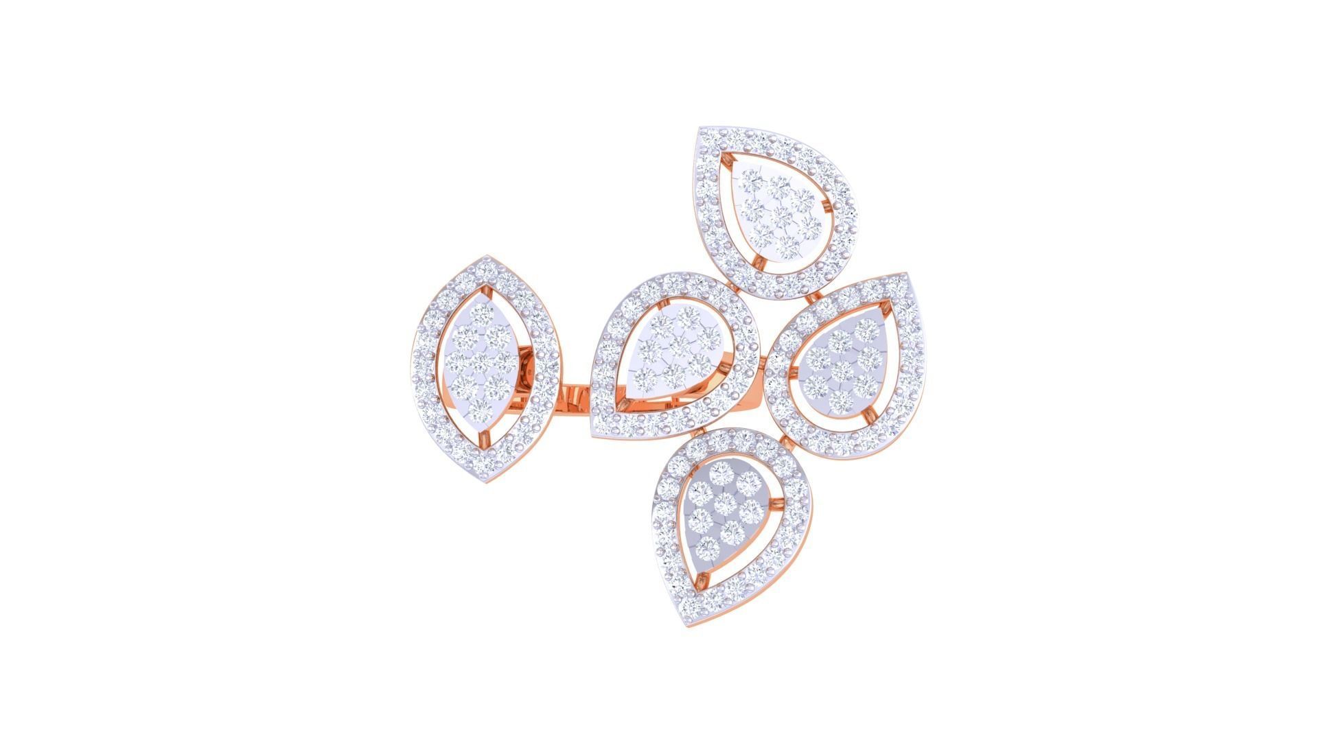 Leaf High Jewelry Diamond Cocktail Ring 3dm stl obj 3D print model_7