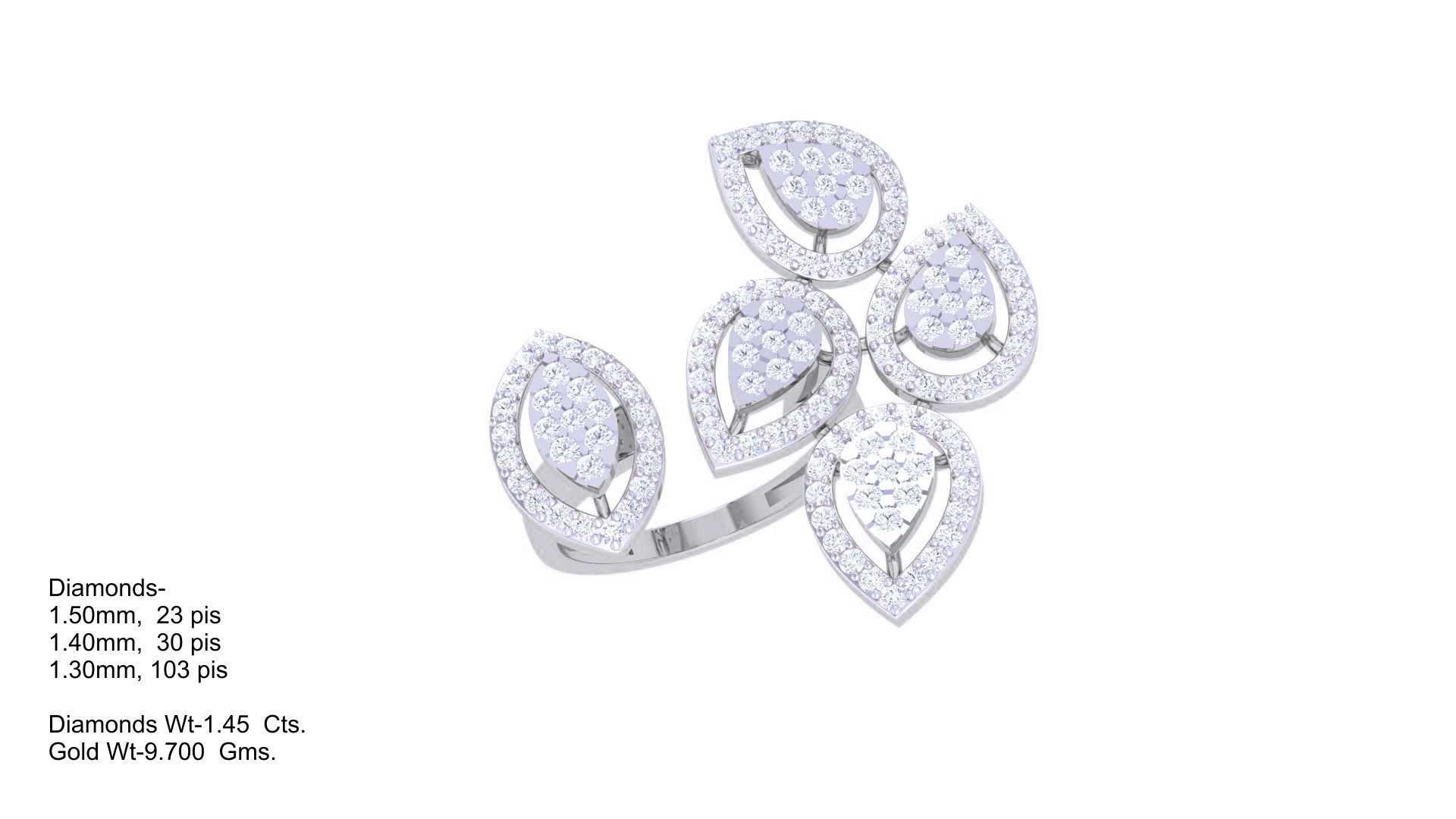 Leaf High Jewelry Diamond Cocktail Ring 3dm stl obj 3D print model_3