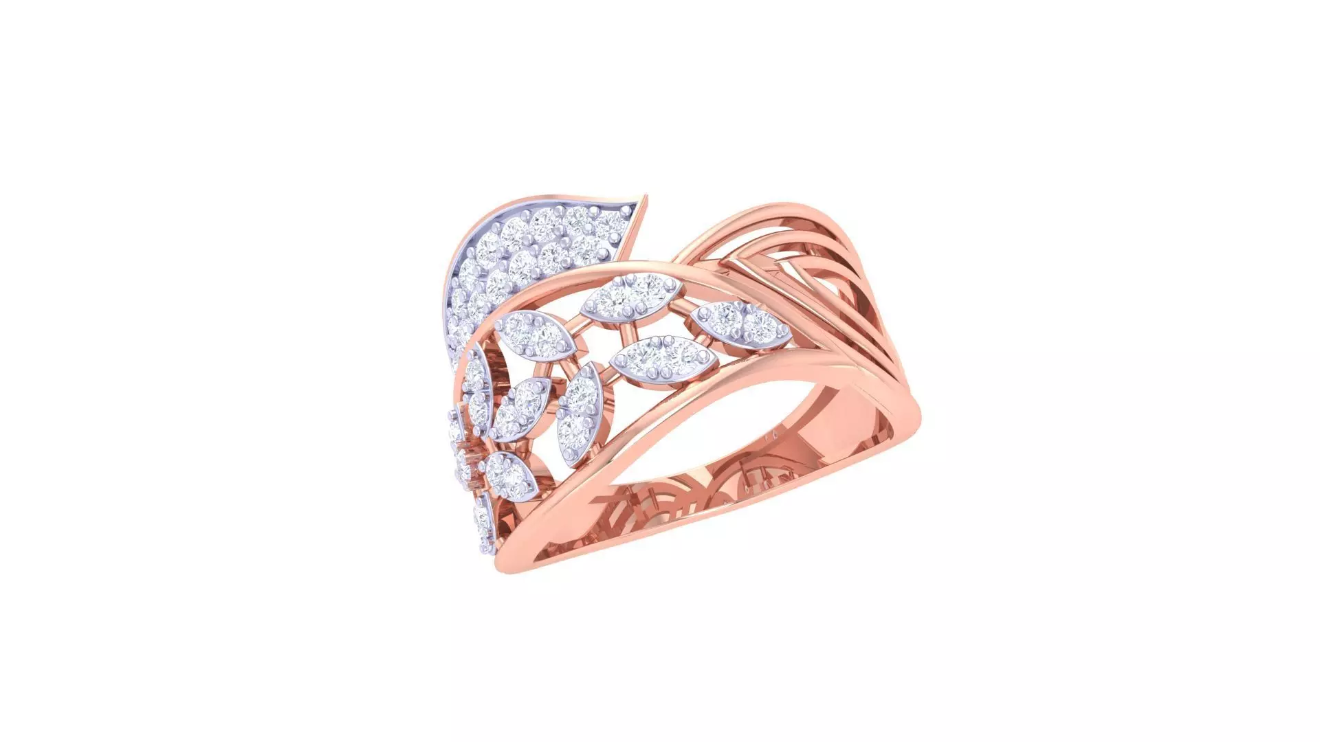 Leaf High Jewelry Diamond Cocktail Ring 3dm stl obj 3D print model