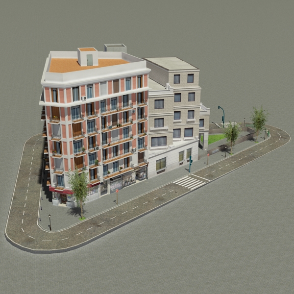 5 City Blocks Collection Low-poly 3D model_46