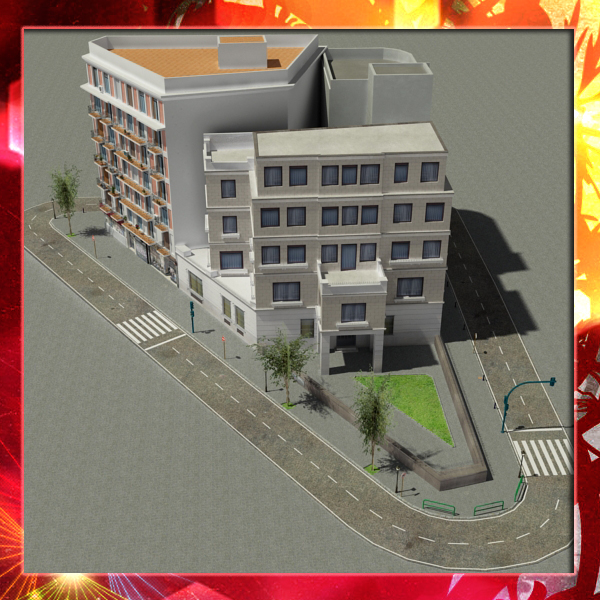 5 City Blocks Collection Low-poly 3D model_44