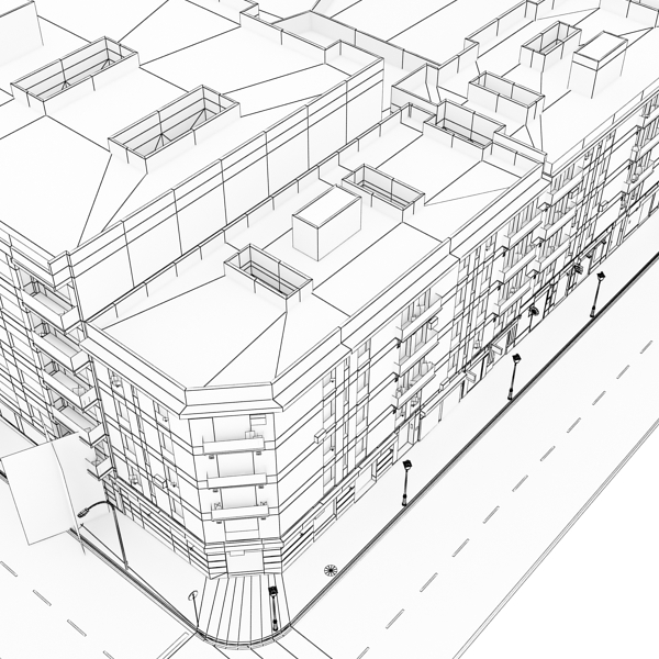 5 City Blocks Collection Low-poly 3D model_179