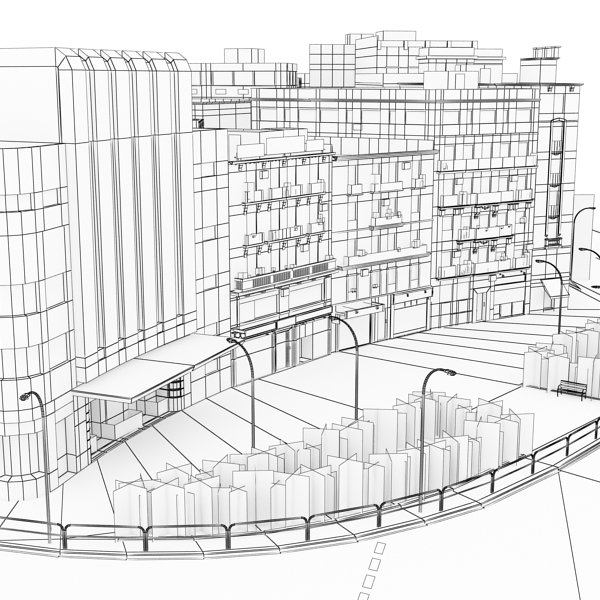 5 City Blocks Collection Low-poly 3D model_40