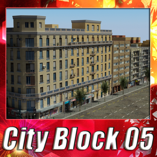 5 City Blocks Collection Low-poly 3D model_141