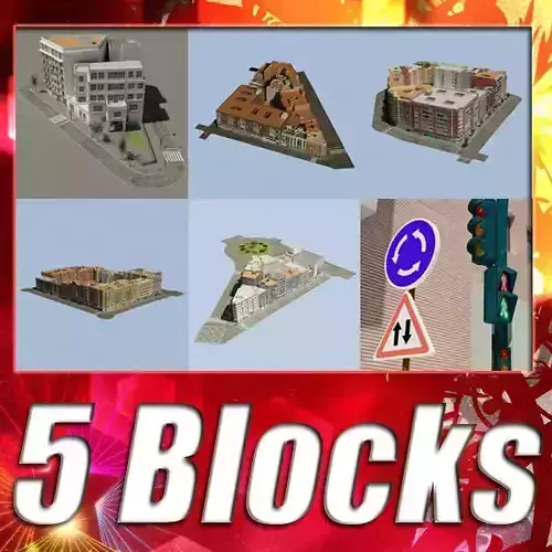 5 City Blocks Collection Low-poly 3D model