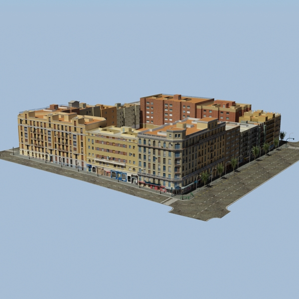 5 City Blocks Collection Low-poly 3D model_143