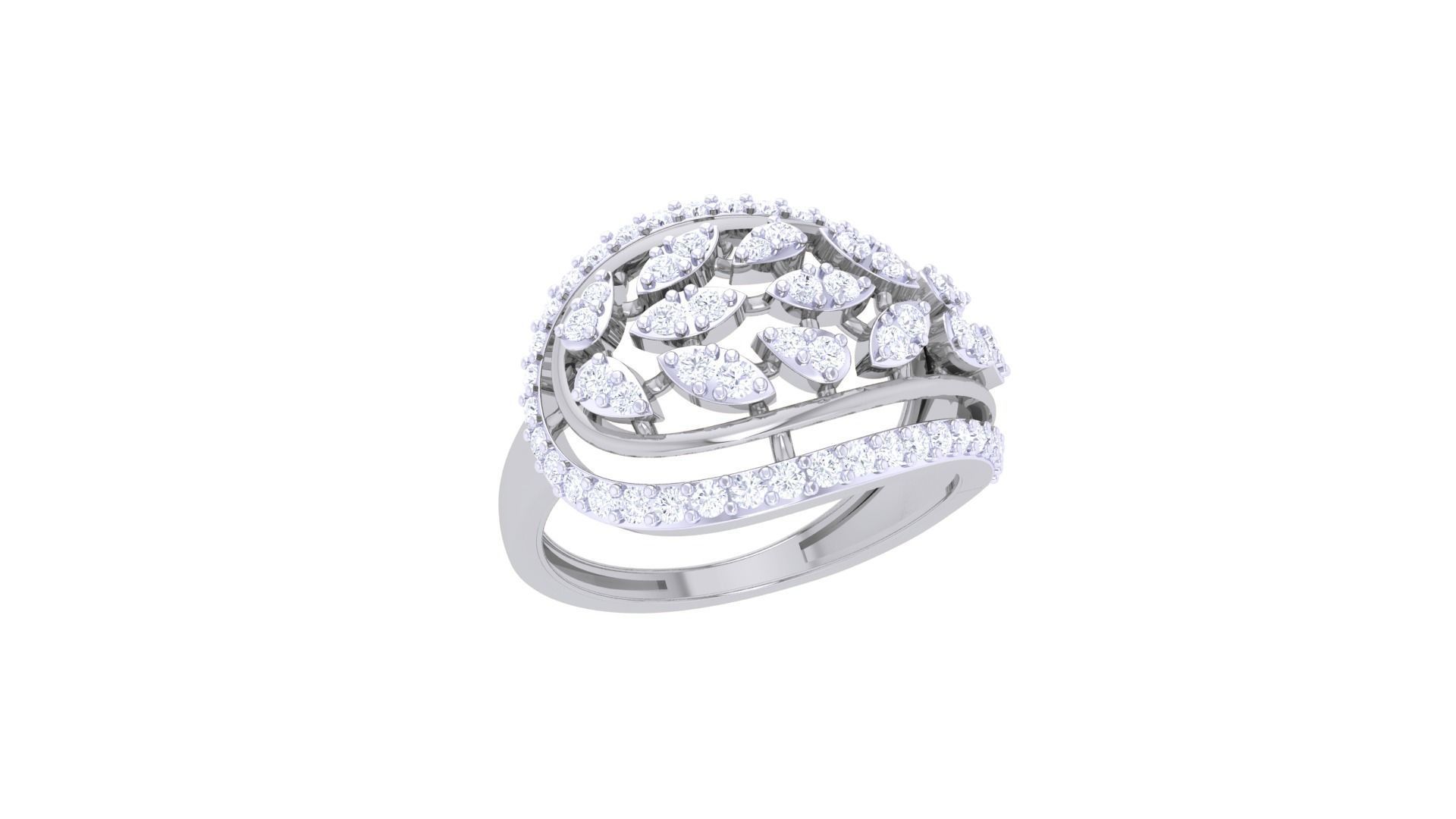 High Jewelry Diamond Cocktail Ring 3dm stl obj 3D print model_4