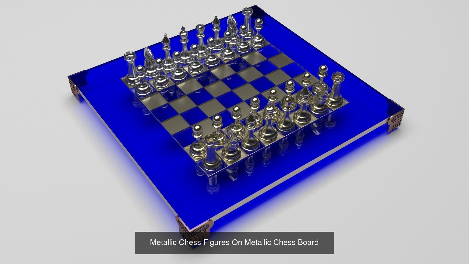 Metallic Chess Figures On Metallic Chess Board Collection _6