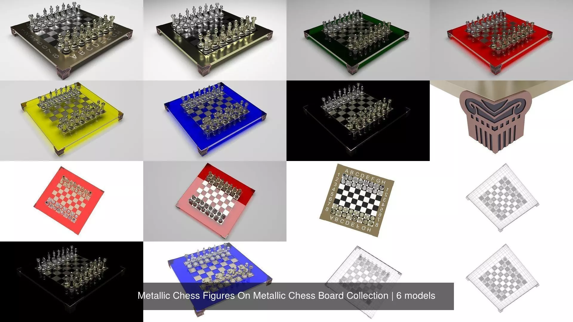 Metallic Chess Figures On Metallic Chess Board Collection _0