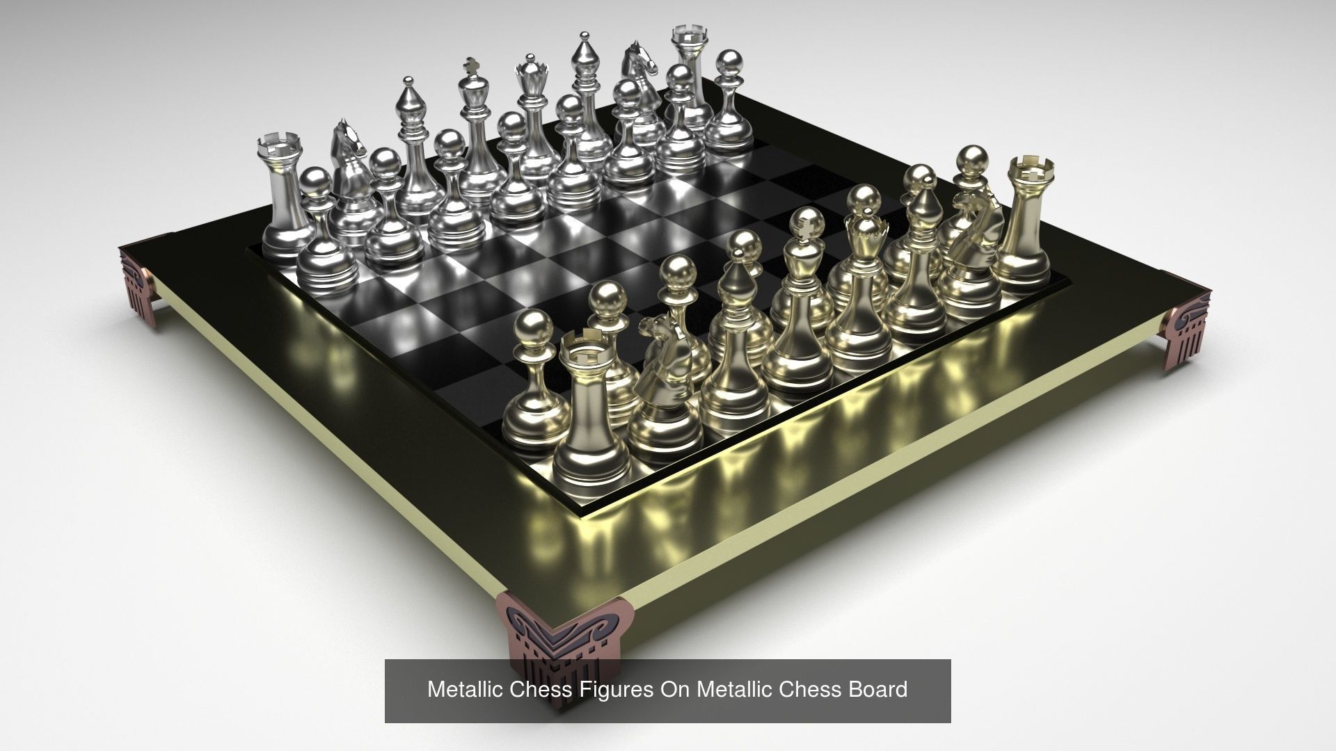 Metallic Chess Figures On Metallic Chess Board Collection _2