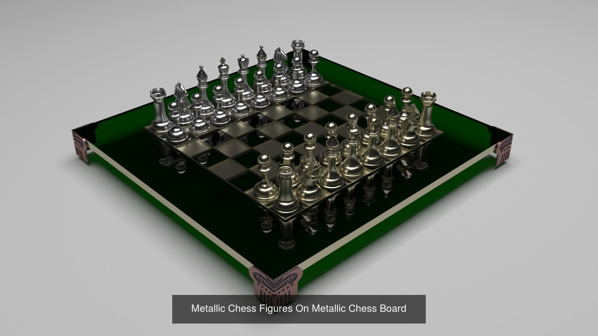 Metallic Chess Figures On Metallic Chess Board Collection _3