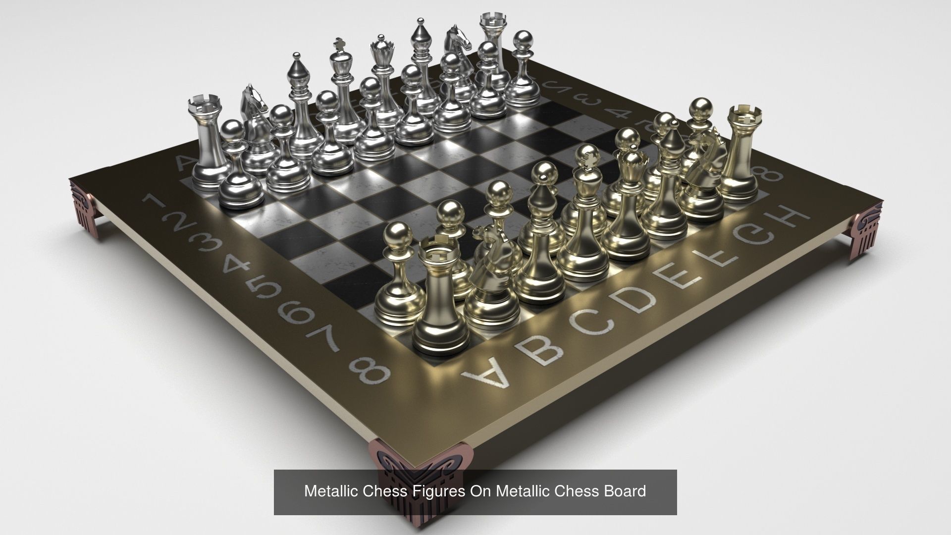 Metallic Chess Figures On Metallic Chess Board Collection _1