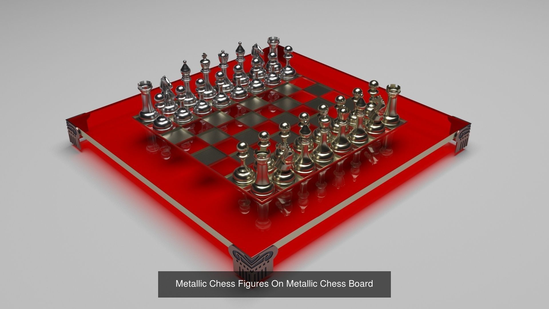 Metallic Chess Figures On Metallic Chess Board Collection _4