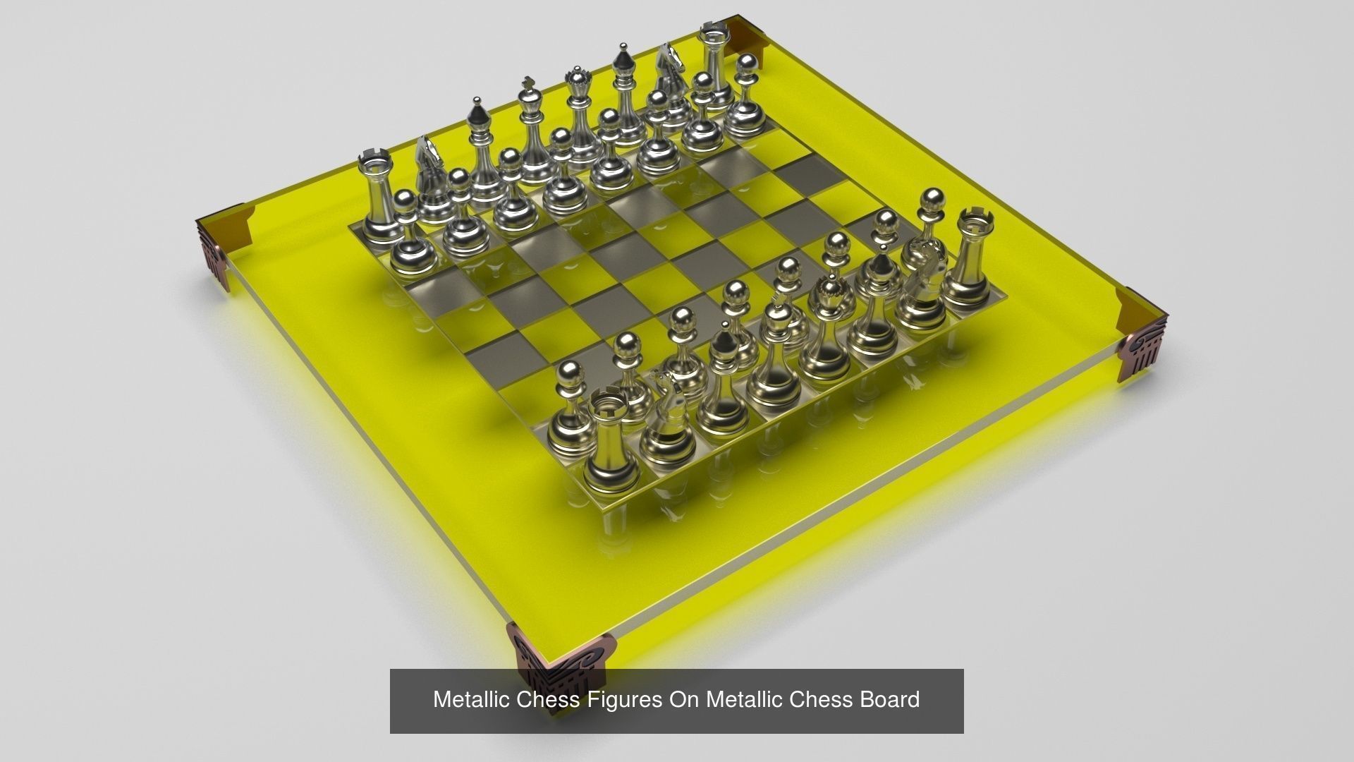 Metallic Chess Figures On Metallic Chess Board Collection _5