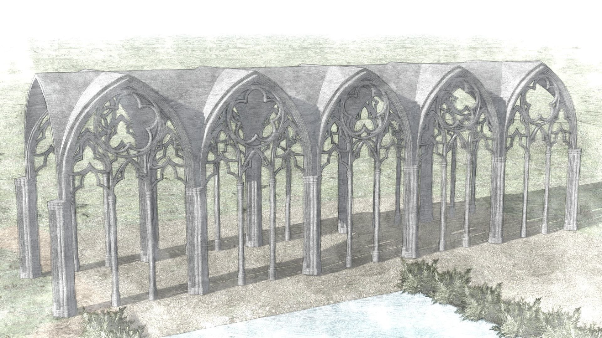 Gothic Vaulted Ceiling Kitbash - Modular Unit Architecture 3D model_12